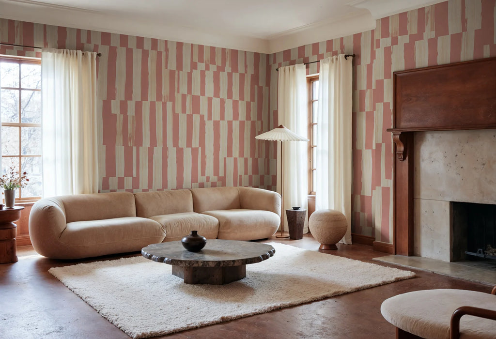 Broken Stripes, Pink Wallcoverings