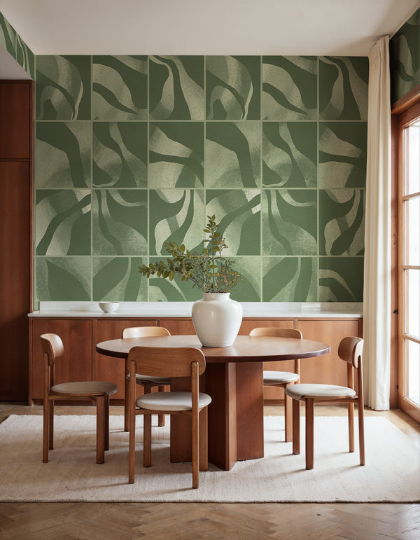 Floating Tiles, Dark Green Wallcoverings | Rebel Walls