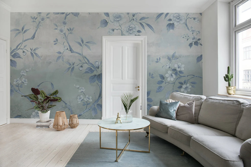 Concrete Flowers, Blue Wallcoverings