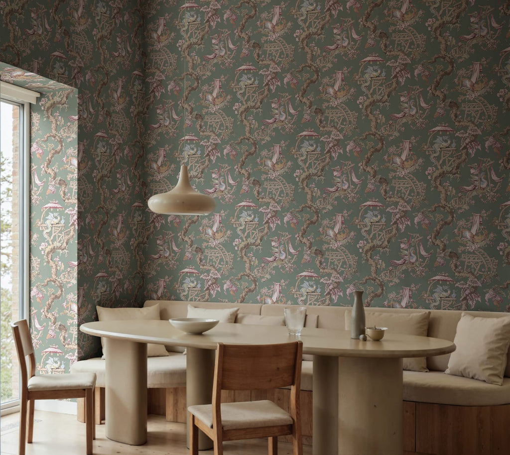 Dragon Tree Bloom, Green Wallcoverings