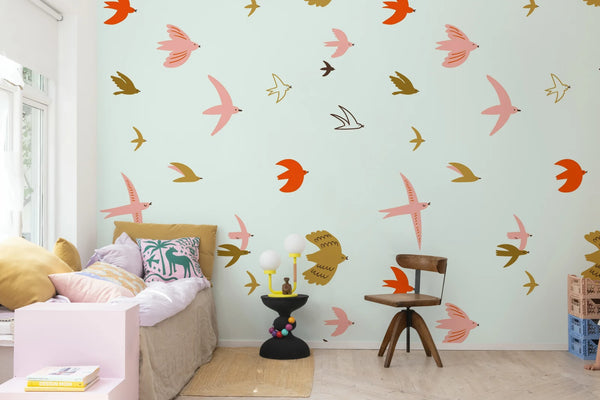 Flying Birds, Light Blue Wallcoverings | Rebel Walls