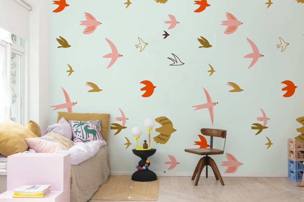 Flying Birds, Light Blue Wallcoverings