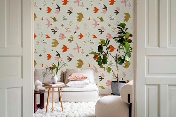Flying Birds, Pink Wallcoverings | Rebel Walls