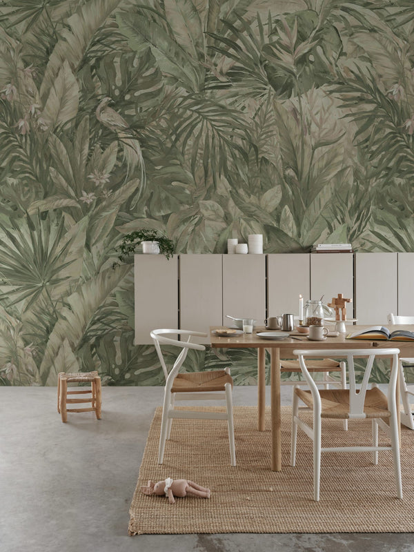 Birds in the Jungle - Light Green | Rebel Walls