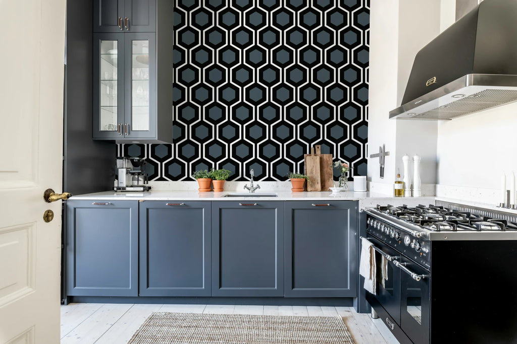 Bold Hexagon, Blue Wallcoverings
