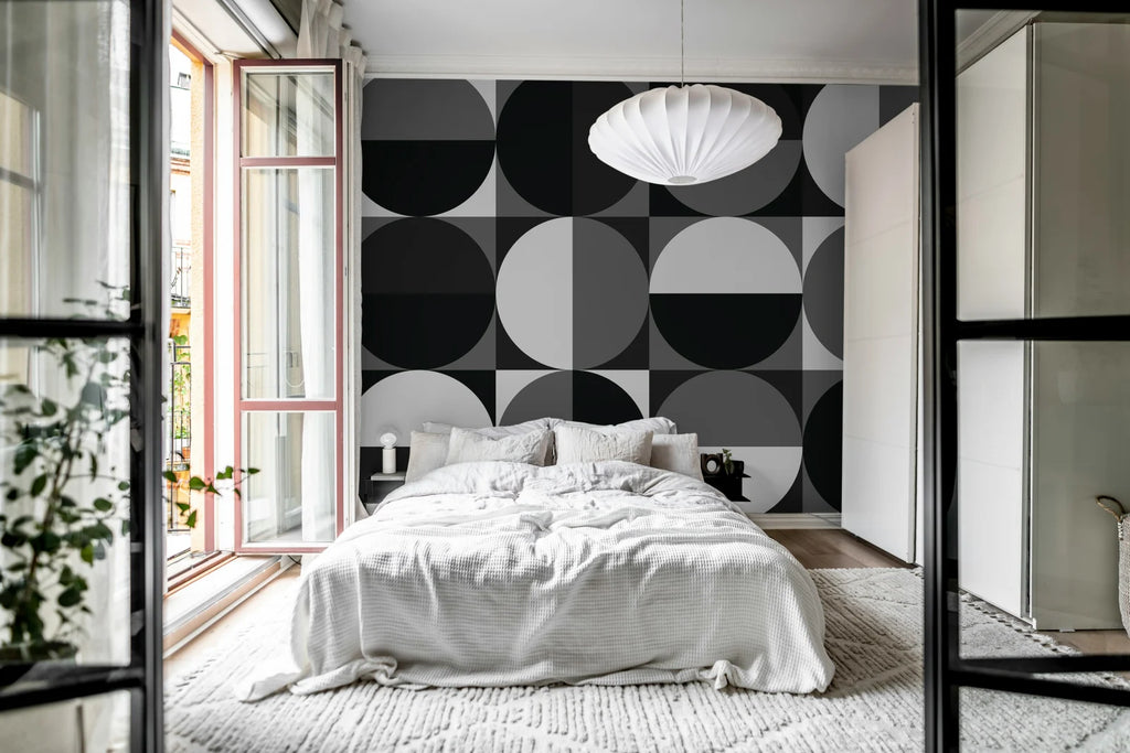 Circle Grid, Black &amp; White Wallcoverings