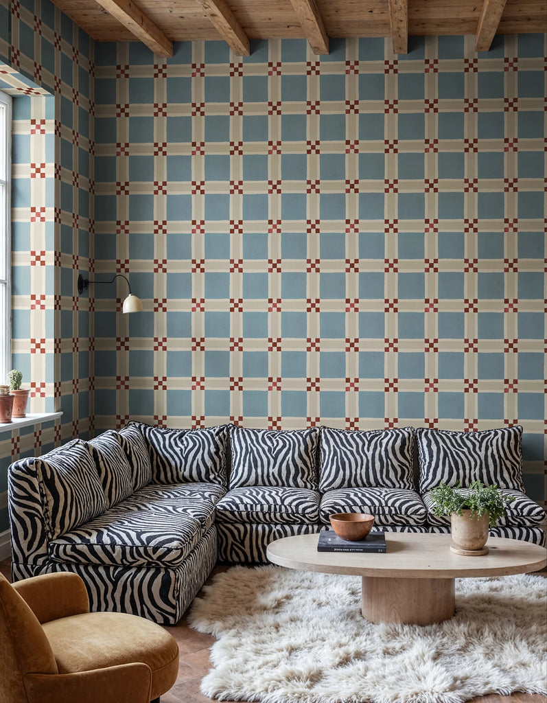 Bold Grid, Light Blue Wallcoverings