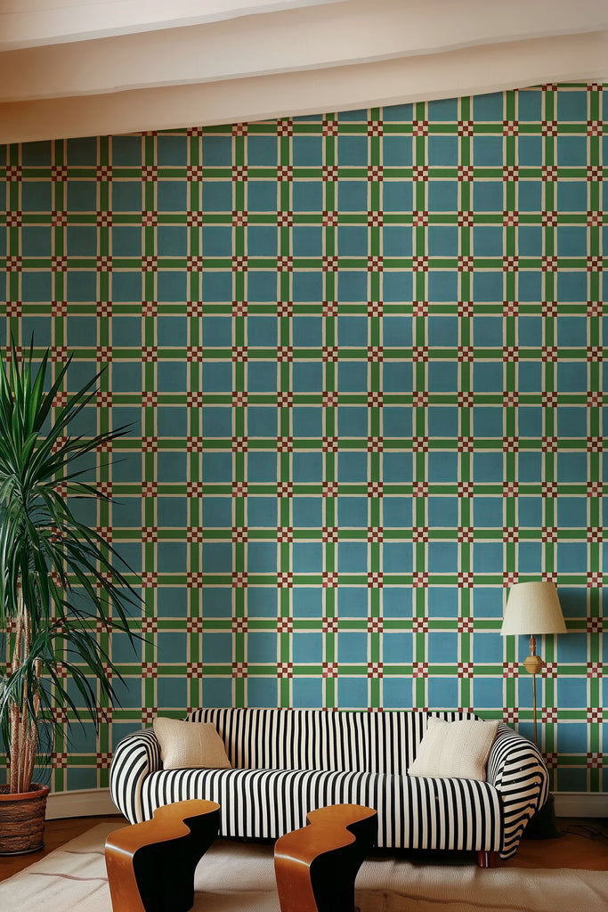 Bold Grid, Green Wallcoverings