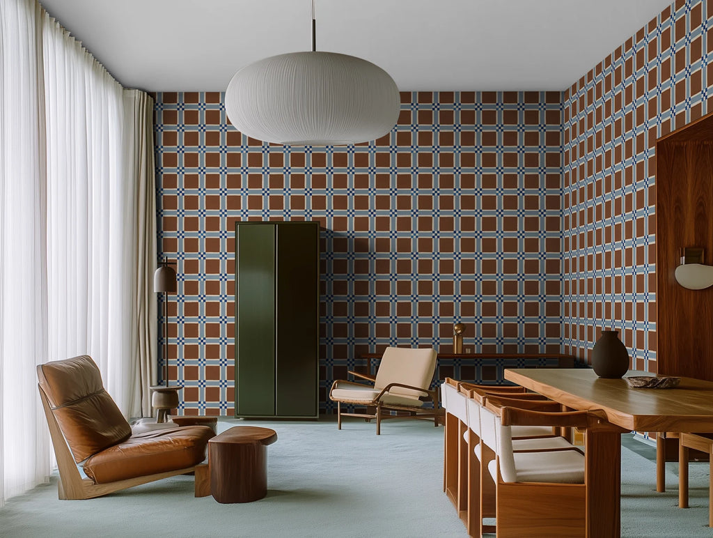 Bold Grid, Brown Wallcoverings