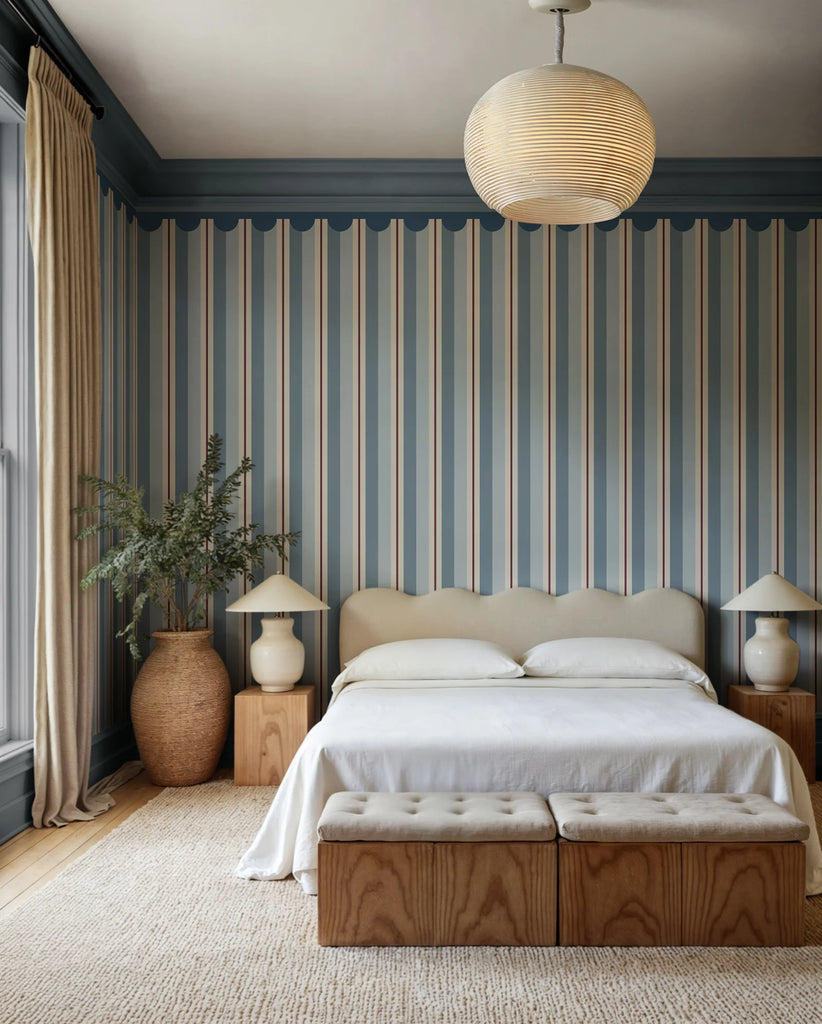 Border Stripe, Blue Wallcoverings