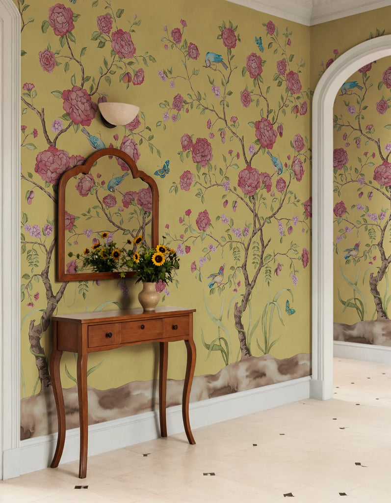 Chinoiserie Botanica, Red Wallcoverings