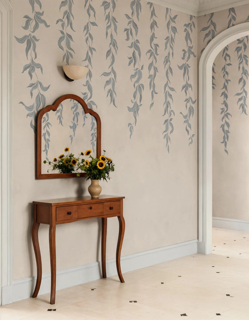 Hanging Leaves, Blue Wallcoverings