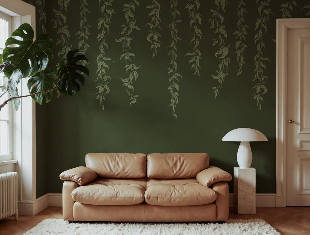 Hanging Leaves, Dark Green Wallcoverings