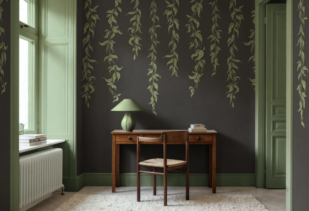 Hanging Leaves, Graphite Wallcoverings