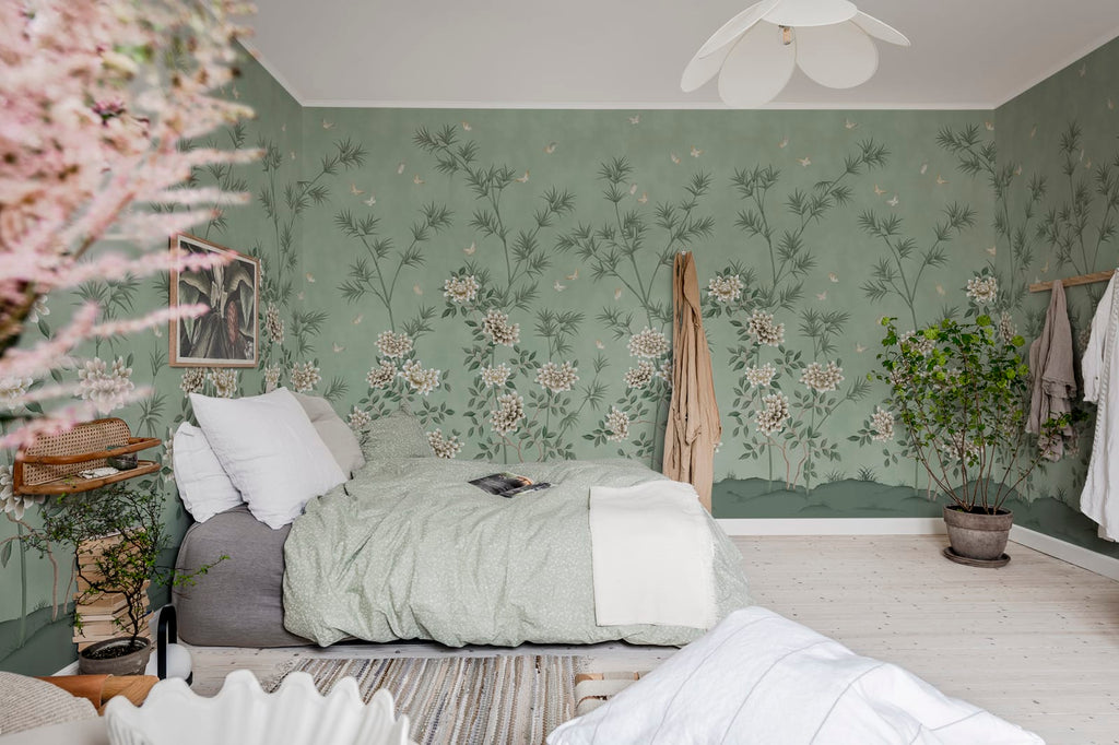 Eastern Bloom, Green Wallcoverings