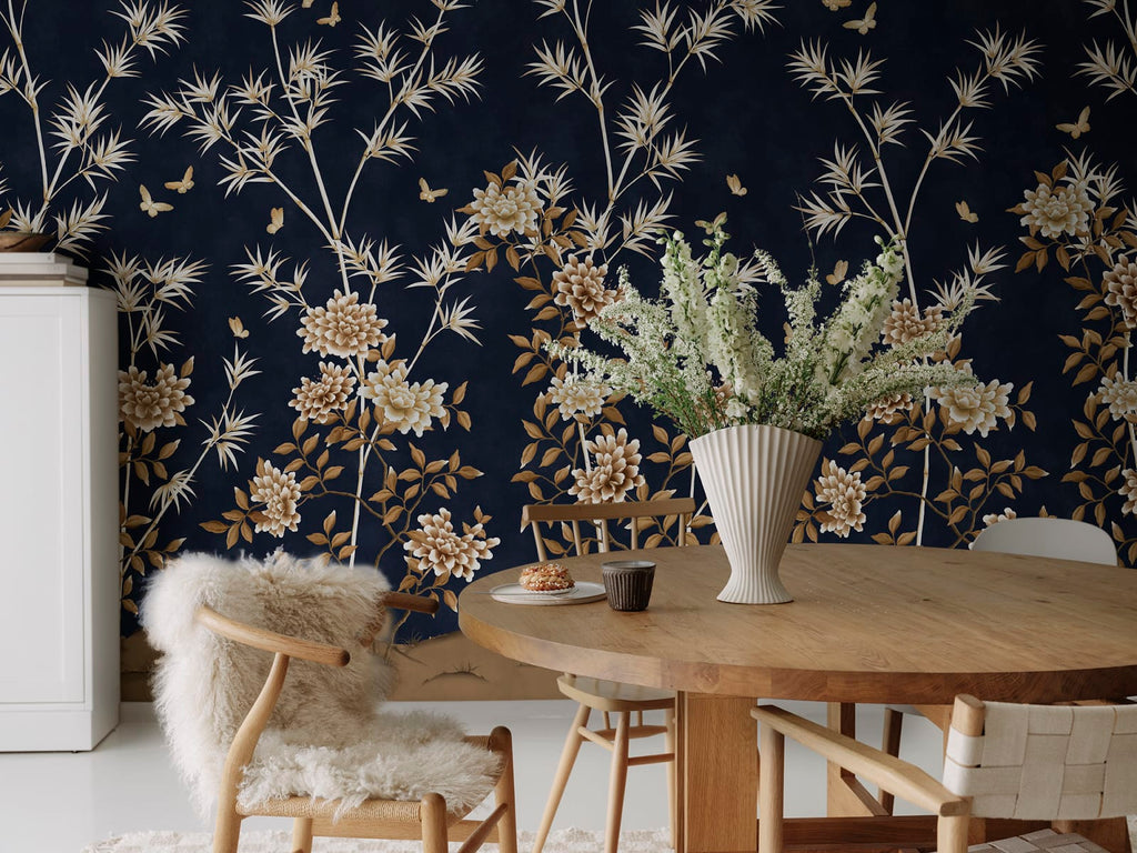 Eastern Bloom, Dark Blue Wallcoverings