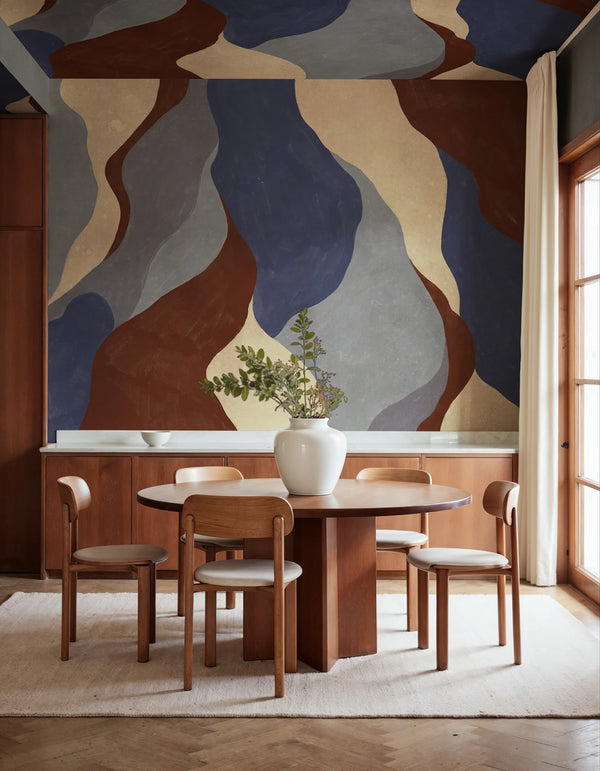 Flowing Forms, Dark Blue Wallcoverings | Rebel Walls