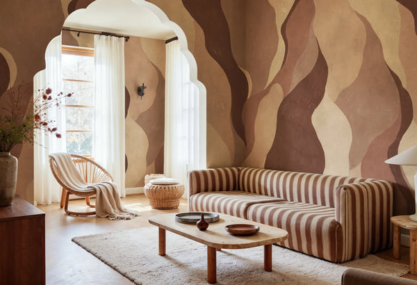 Flowing Forms, Burgundy Wallcoverings | Rebel Walls