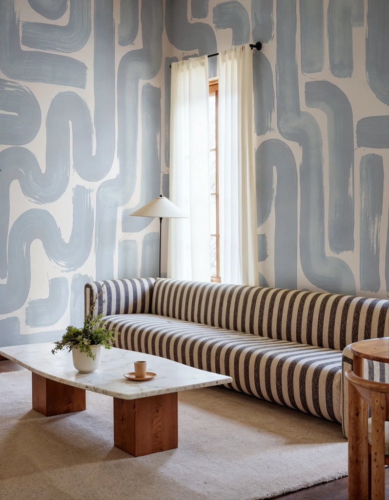 Drape Brush, Blue Wallcoverings