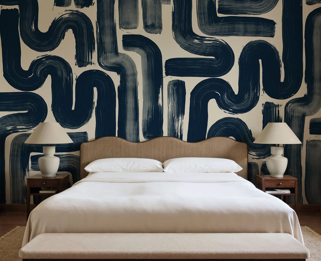 Drape Brush, Dark Blue Wallcoverings