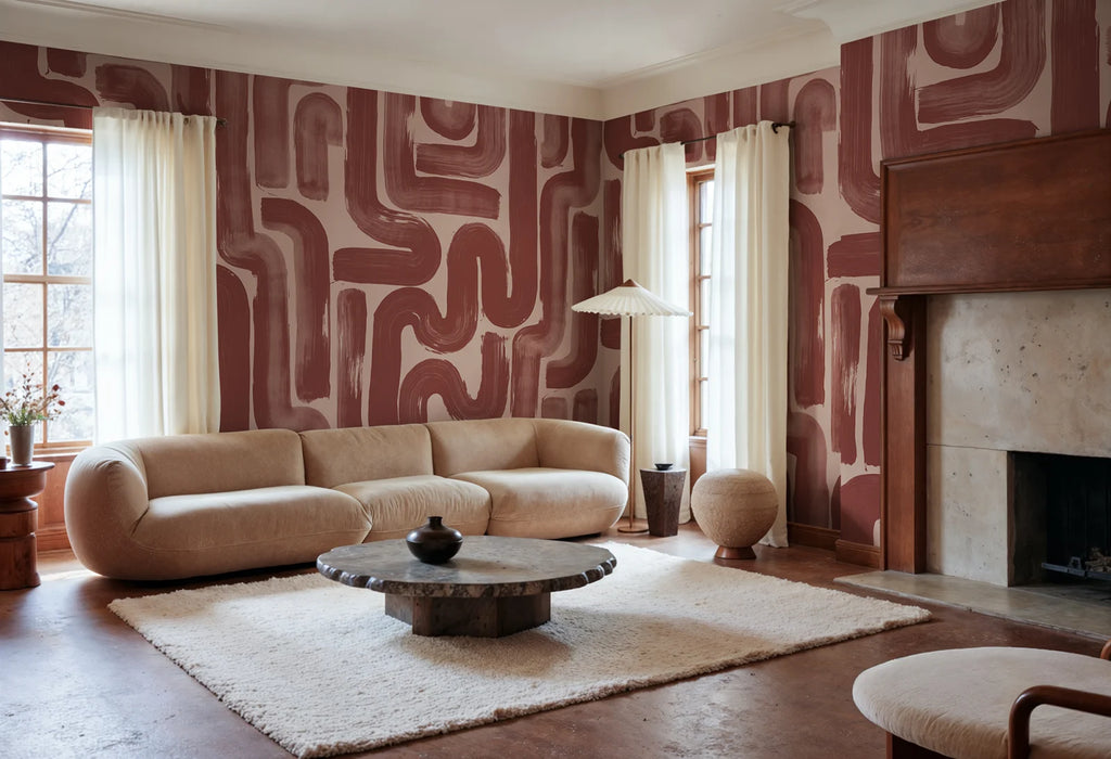 Drape Brush, Red Wallcoverings