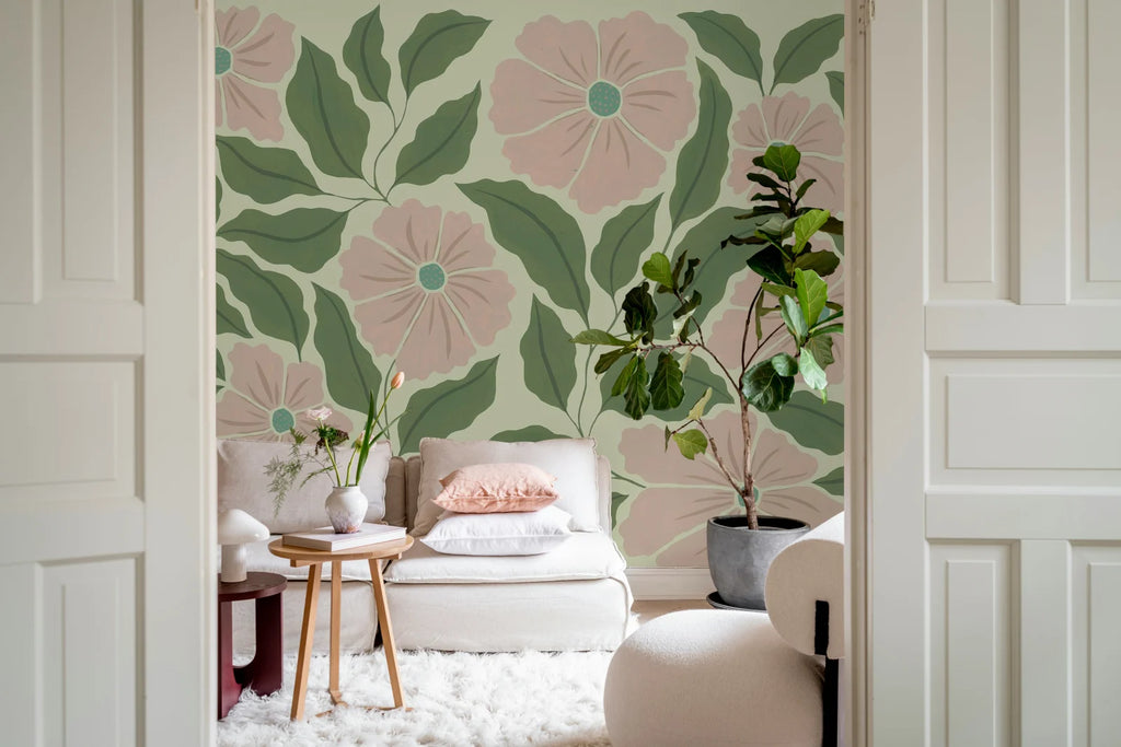 Bold Abstract Flower, Pink Wallcoverings