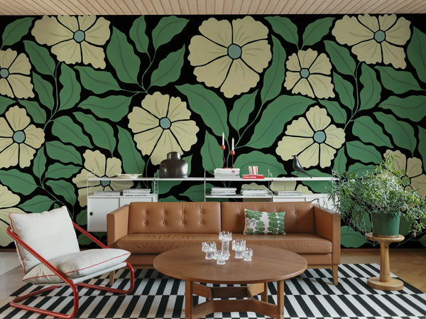 Bold Abstract Flower - Black | Rebel Walls