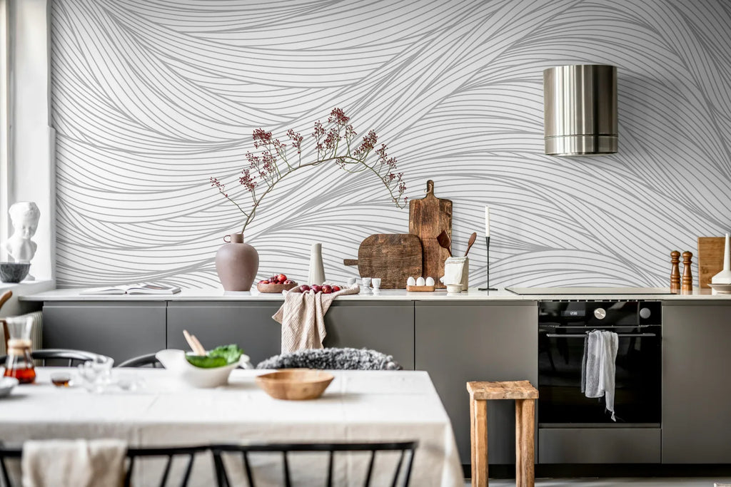 Flow Lines, Gray Wallcoverings