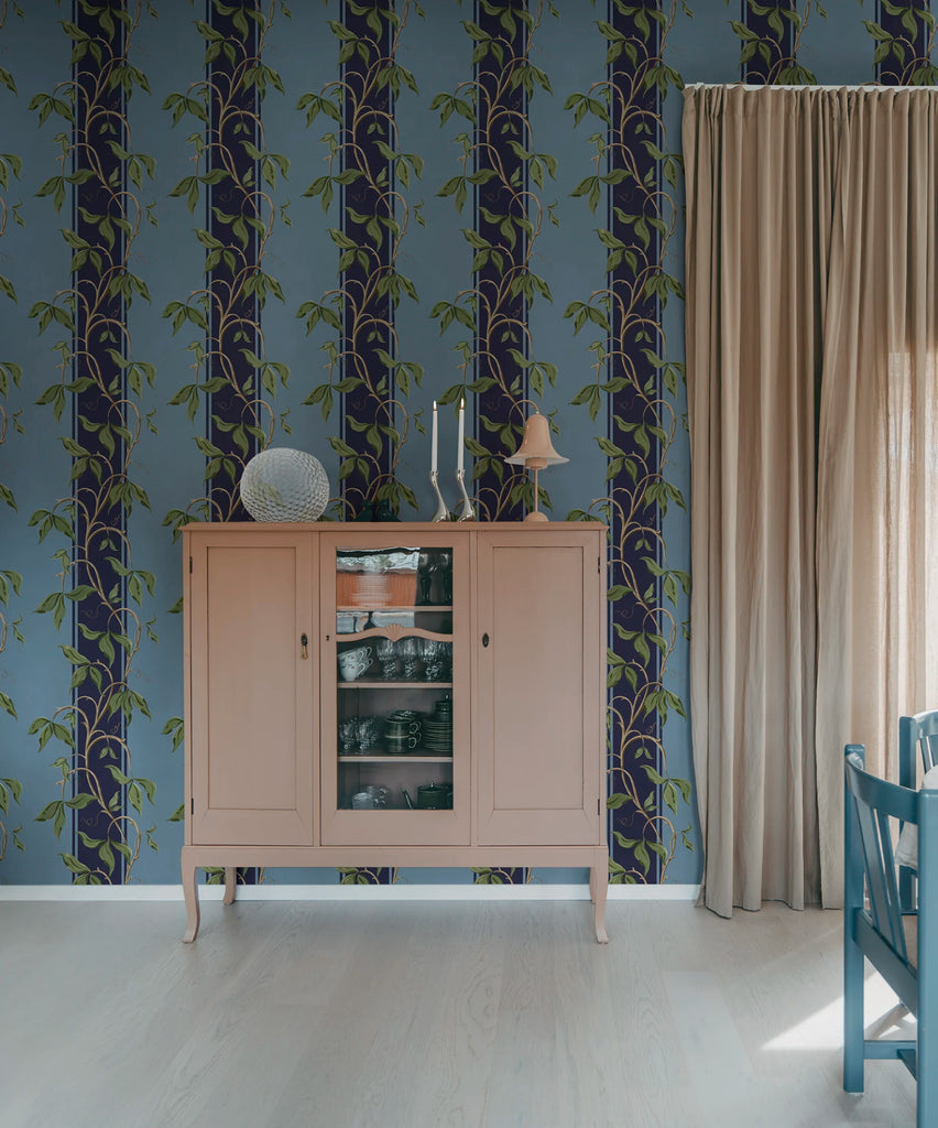 Garden Stripe, Blue Wallcoverings