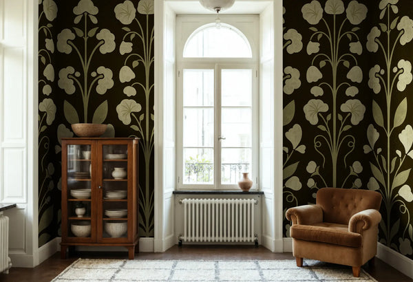 Folk Flower, Dark Green Wallcoverings | Rebel Walls