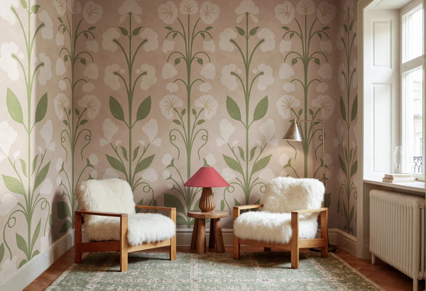Folk Flower, Pink Wallcoverings | Rebel Walls