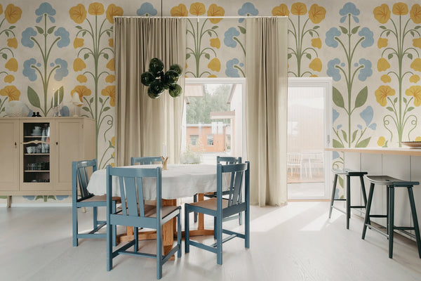 Folk Flower, Yellow Wallcoverings | Rebel Walls