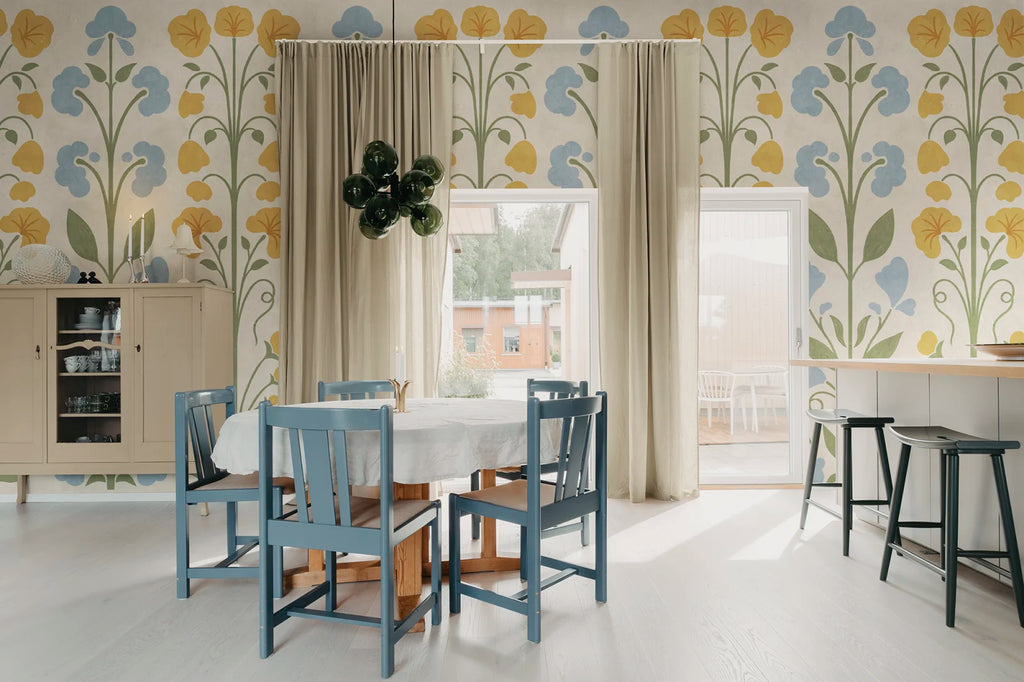 Folk Flower, Yellow Wallcoverings