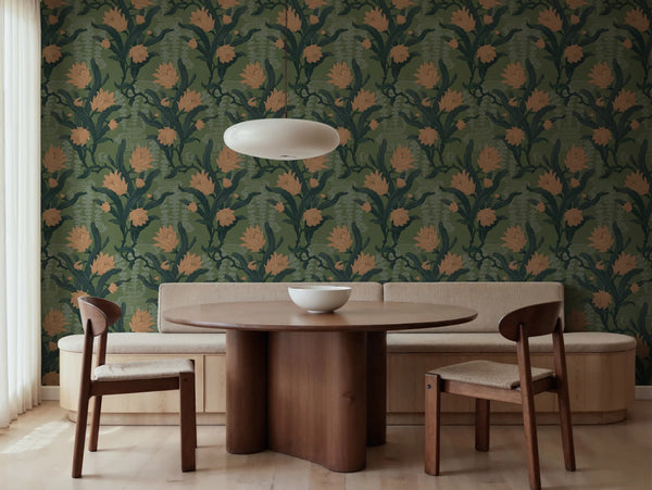 Flower in Pond, Green Wallcoverings | Rebel Walls