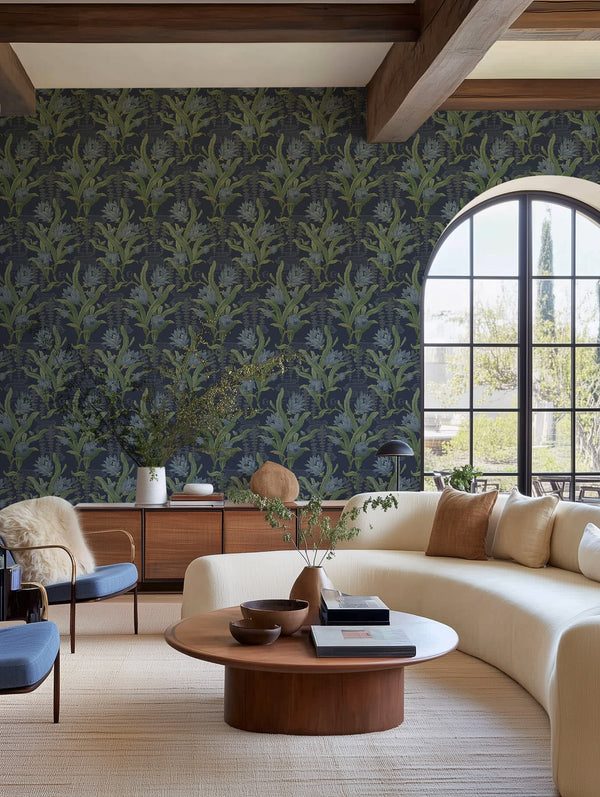 Flower in Pond, Blue Wallcoverings | Rebel Walls