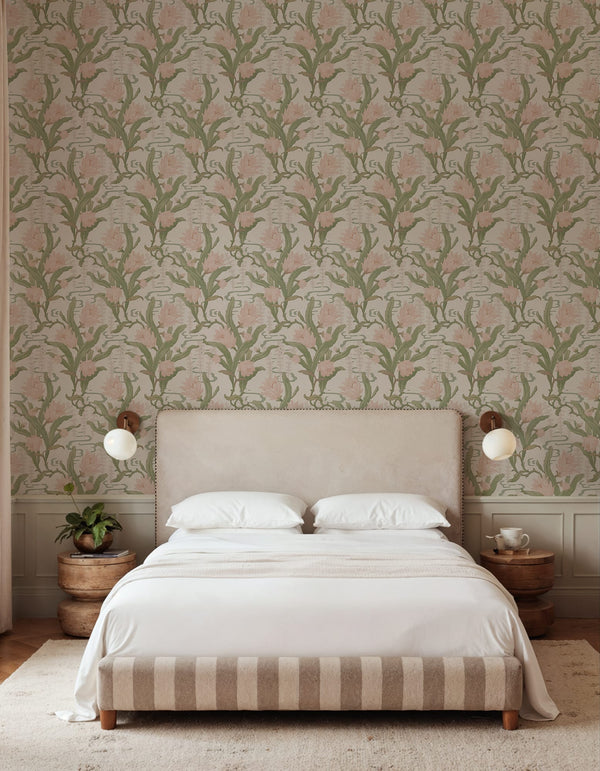 Flower in Pond, Pink Wallcoverings | Rebel Walls