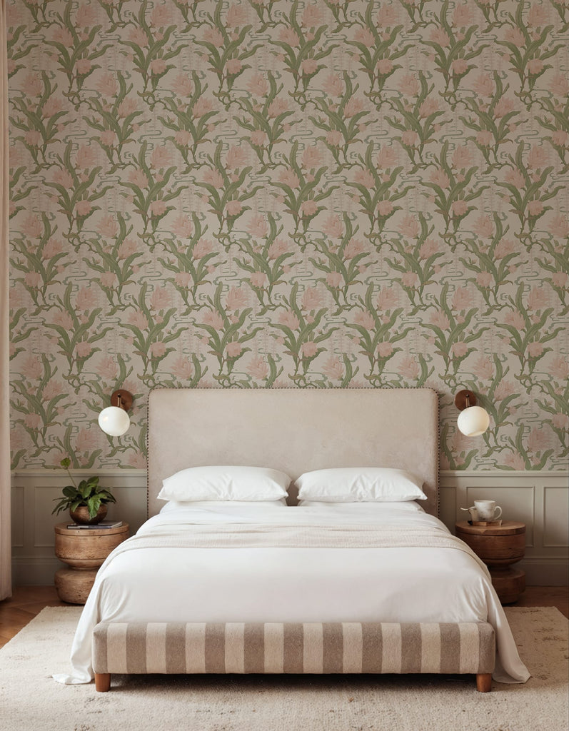 Flower in Pond, Pink Wallcoverings
