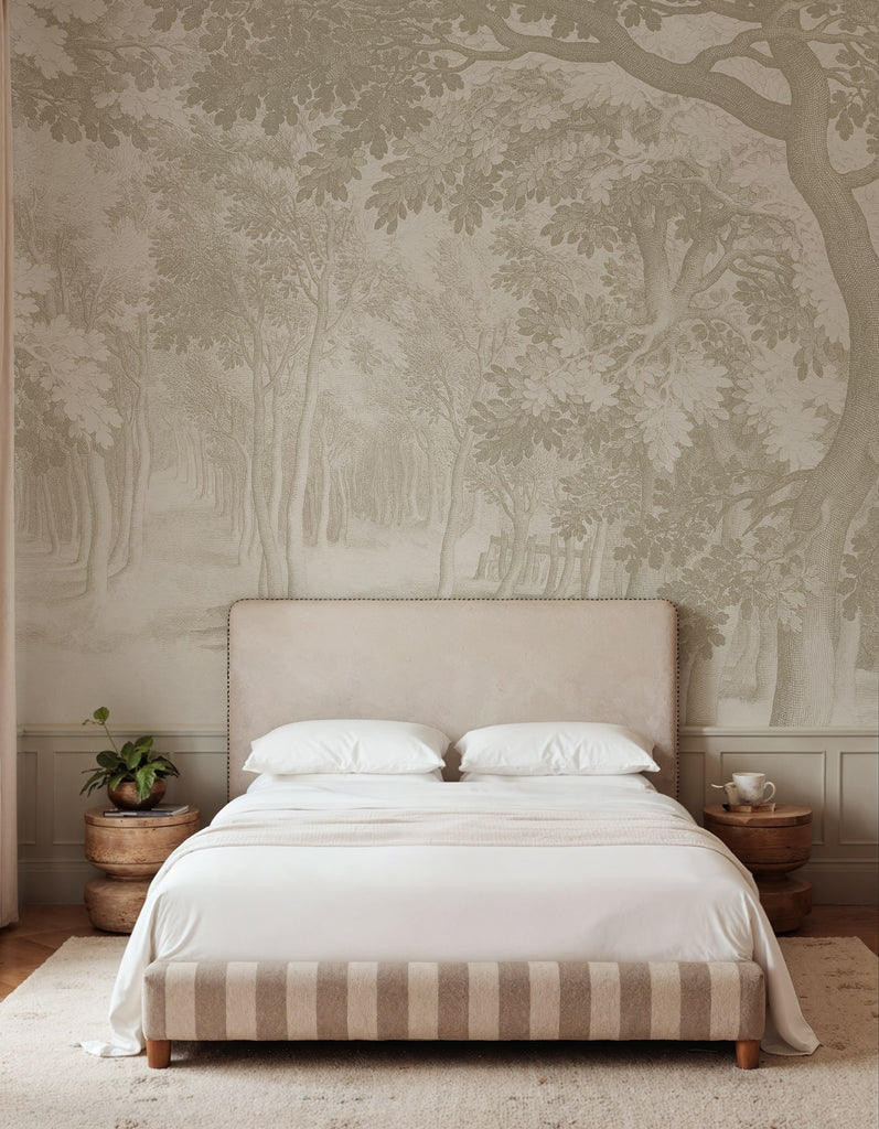 Forest Engraving, Beige Wallcoverings
