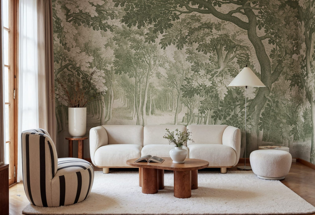 Forest Engraving, Green Wallcoverings