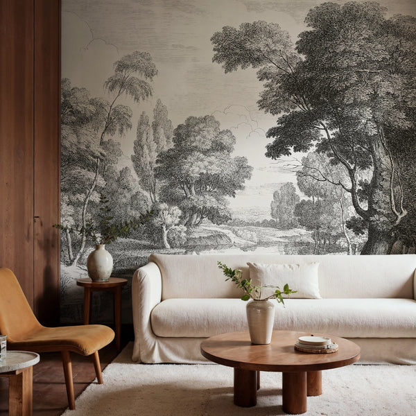Etching Park, Black Wallcoverings | Rebel Walls