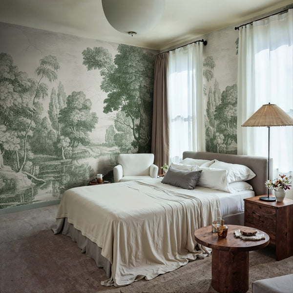 Etching Park, Green Wallcoverings | Rebel Walls
