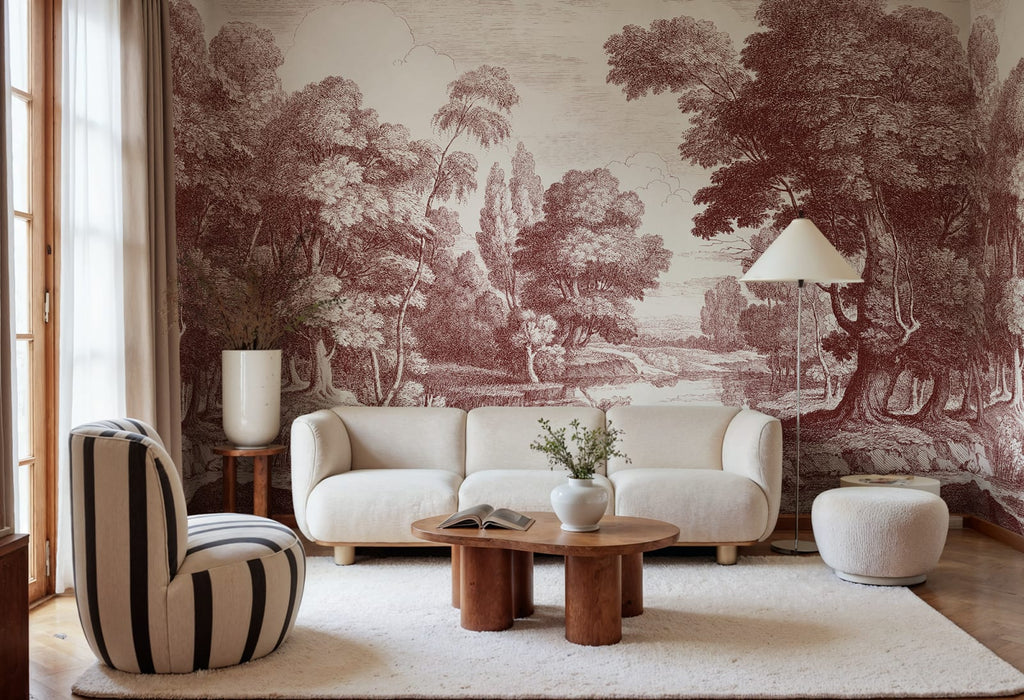 Etching Park, Burgundy Wallcoverings