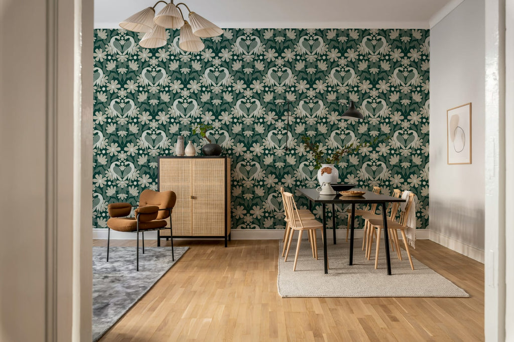 Dreamy Birds, Green Wallcoverings