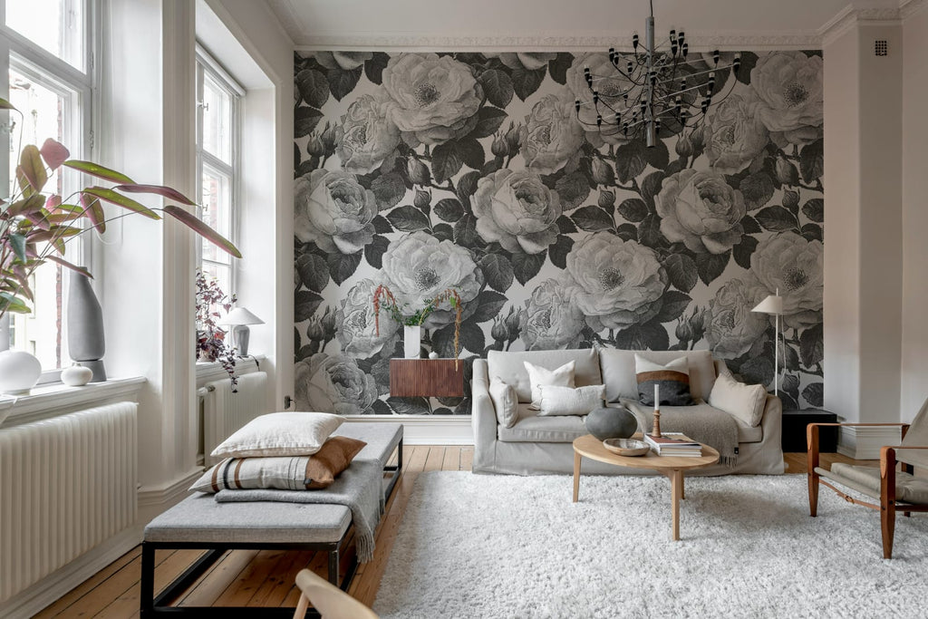 Bold Roses, Black &amp; White Wallcoverings