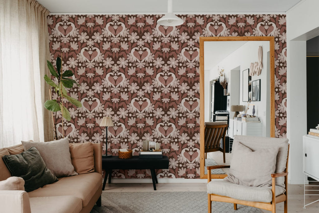 Dreamy Birds, Burgundy Wallcoverings