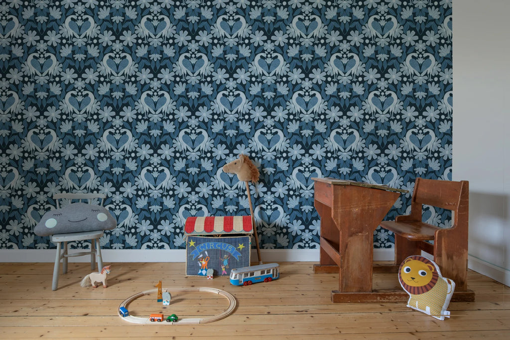 Dreamy Birds, Blue Wallcoverings