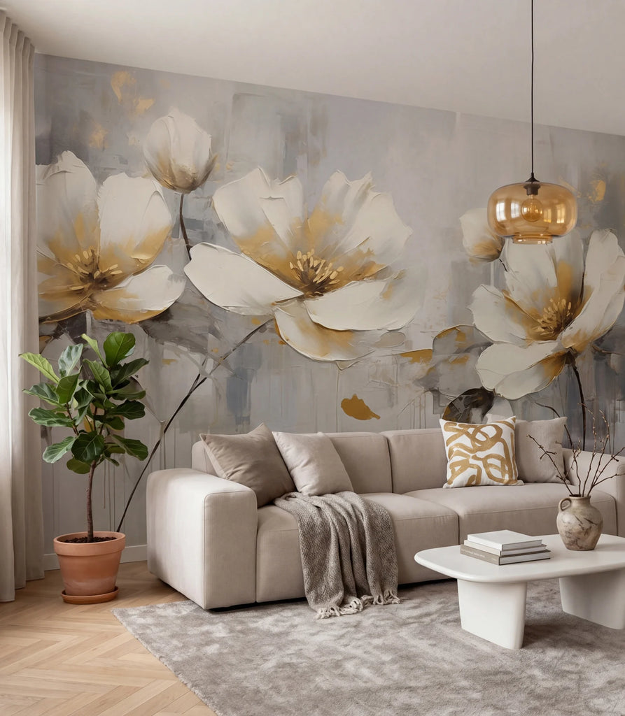 Floral Elegance, Gray Wallcoverings