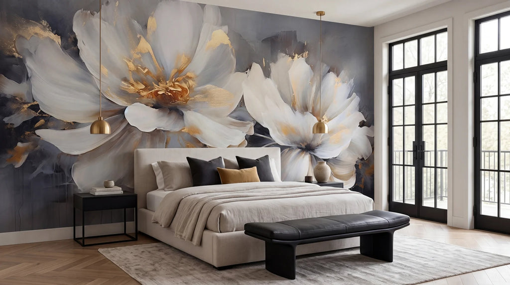 Floral Beauty, Gray Wallcoverings