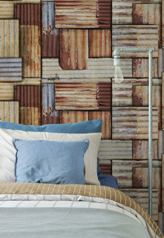 Rusty Tin - Taupe, Blue, Brown Wallcovering | Mind the Gap