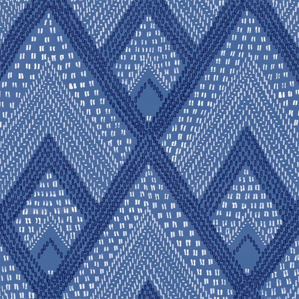 Panama Boho Diamonds Bohemian Geometric - Coastal Blue | Architectural Wallcoverings
